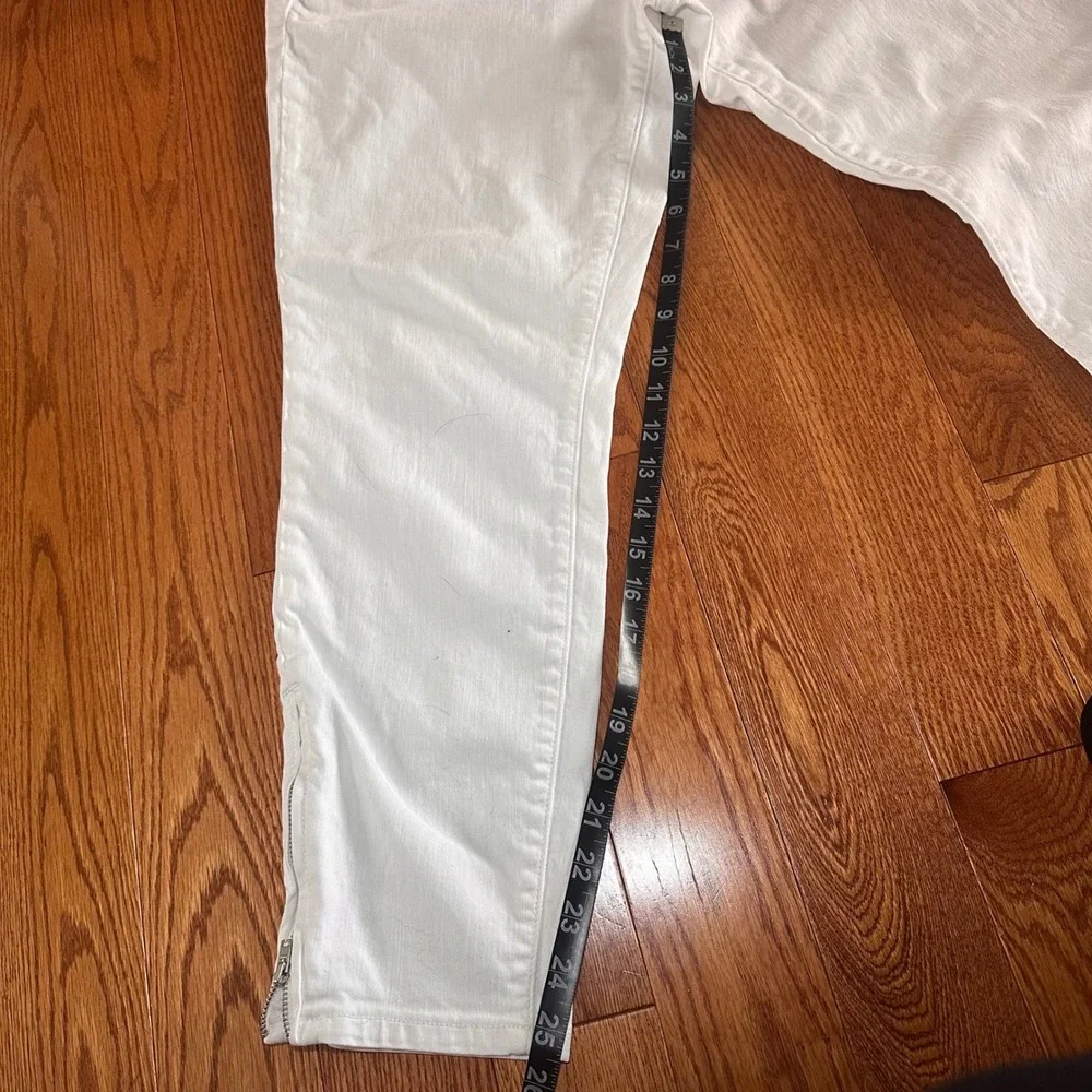 Ann Taylor Loft White Curvy Skinny Ankle Jeans Size 30/10 Side Zip Hem Pants